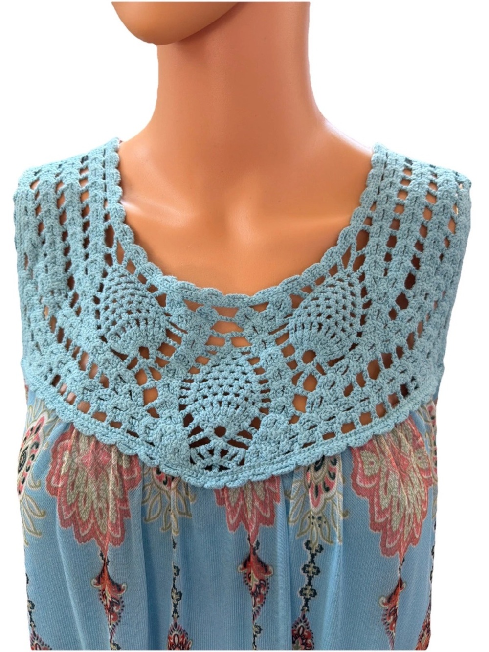 Studio by JPR Blue and Coral Crochet Yoke Midi Dress - Picture 6 of 12